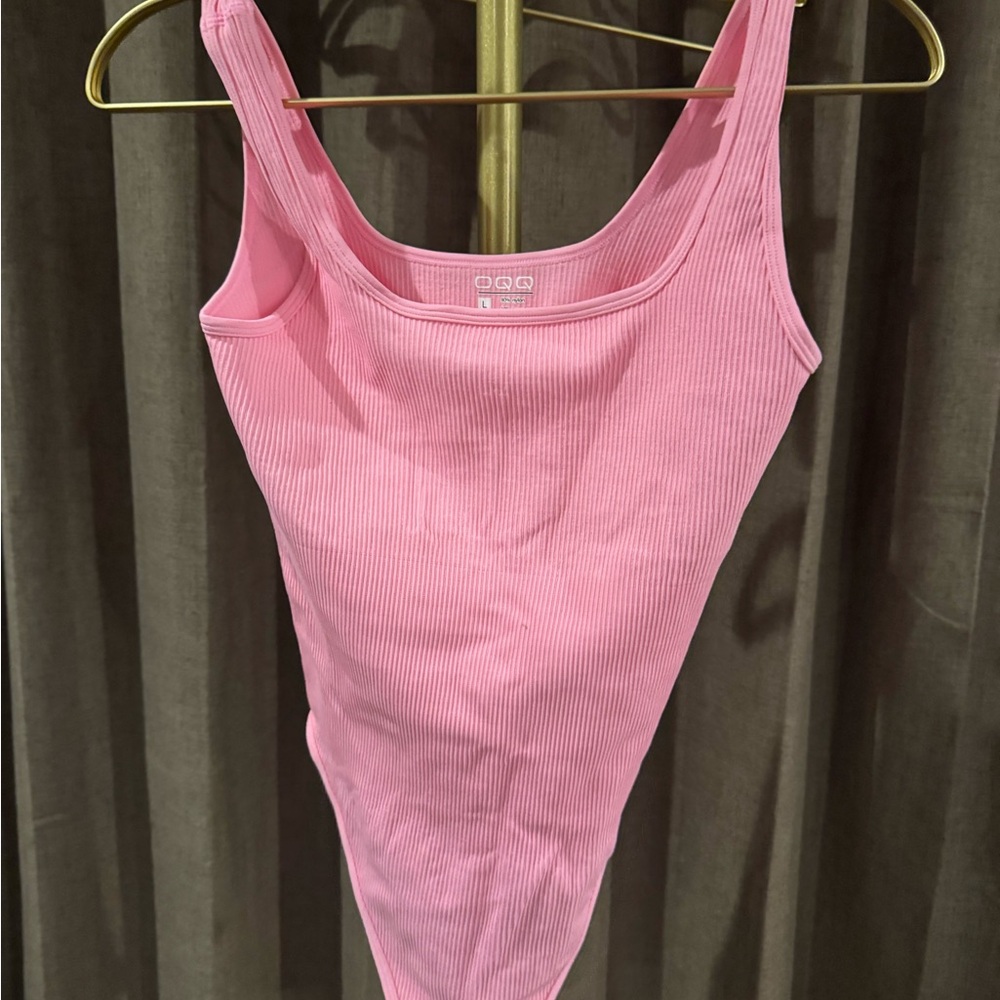 OQQ Ribbed Pink Tank Top Bodysuit